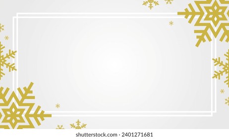 Simple Light White Christmas Frame Border With Golden Snowflakes Decoration Vector Background