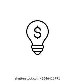 Ein einfaches Glühbirnensymbol mit einem Dollarzeichen im Inneren, das eine helle Finanzidee symbolisiert