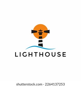 Simple Lighthouse beacon tower logo design vector template