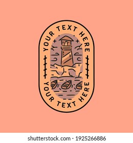 Faro sencillo con placa de barco y vector de diseño de emblema