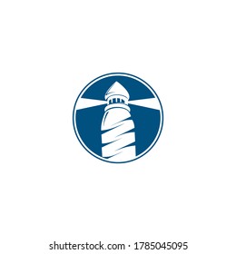 Simple Lighthouse illustration, searchlight beacon Beach tower logo design inspiration.