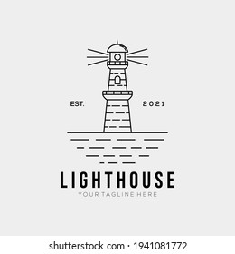 simple lighthouse line art logo template logo vector illustration design. minimalist harbor outline symbol