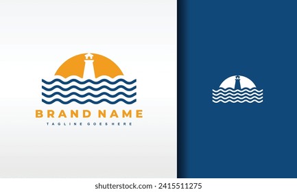 simple lighthouse sea sun logo