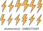  simple lightning bolt icon set creative illustration electric thunder and bolt flash icon set black and orange silhouette lightning bolt flash symbols a line of lightning bolts