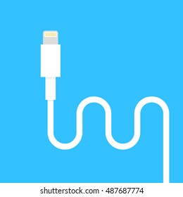 simple lightning connector with wire. concept of connection, standard input, charging, equipment, innovation. flat style trend modern graphic design vector illustration on blue background