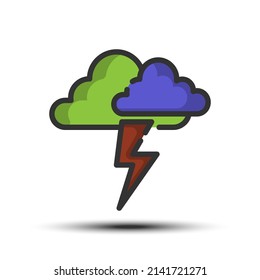 Simple lightning filled line icon, storm and rain related concept on the white background