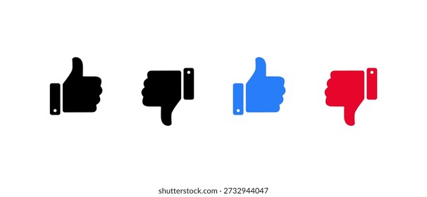 Ícone simples de gostar e não gostar. Polegares para cima e para baixo símbolo. Sinal de feedback positivo e negativo