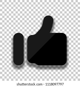 Simple like icon. Social symbol. Black glass icon with soft shadow on transparent background