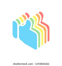 Simple like icon. Social symbol. Stack of colorful isometric icons on white background