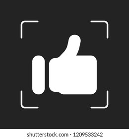 Simple like icon. Social symbol. White object in camera autofocus on dark background