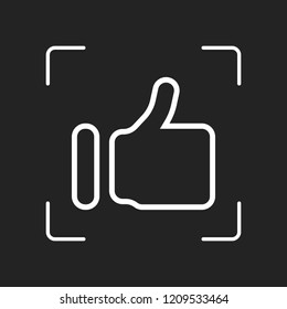 Simple like icon. Social symbol. White object in camera autofocus on dark background