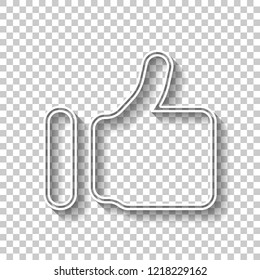 Simple like icon. Social symbol. White outline sign with shadow on transparent background