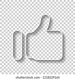 Simple like icon. Social symbol. White outline sign with shadow on transparent background
