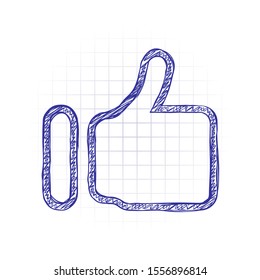 Simple like icon. Social symbol. Hand drawn sketched picture with scribble fill. Blue ink. Doodle on white background