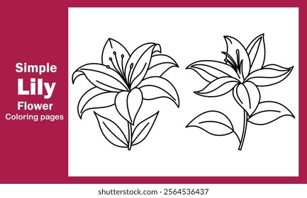 "Simple Lily Flower Coloring Pages – Beautiful and Easy Floral Designs for Relaxation and Creativity"