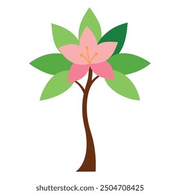 Simple Lily Flower Tree Line Art Silhouette Vector color Illustration.