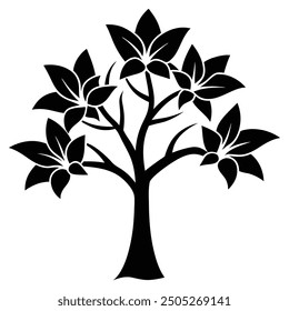Simple Lily Flower Tree Line Art Silhouette Vector color Illustration.