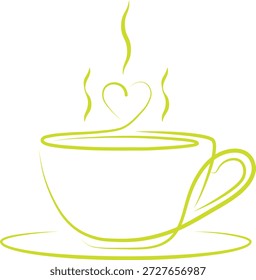 Simples limão verde esboço ilustração de um copo de vapor com um coração em forma de sábio
