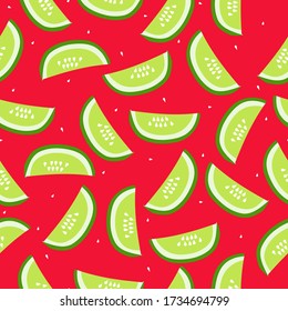 Simple lime pattern. Bright red background, ripe lime slices. The print is well suited for textiles, Wallpaper and packaging.