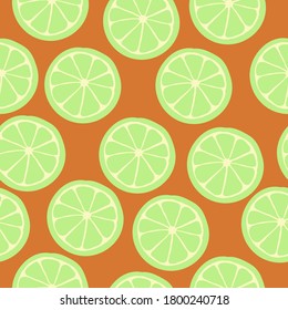 Simple lime pattern. Lime circles on an orange background. The print is suitable for Wallpaper.