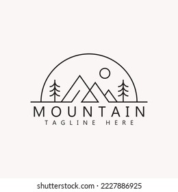 Simple Line Abstract Illustration  Mountain Outdoor Logo Badge for Natural Adventure Business Symbol.