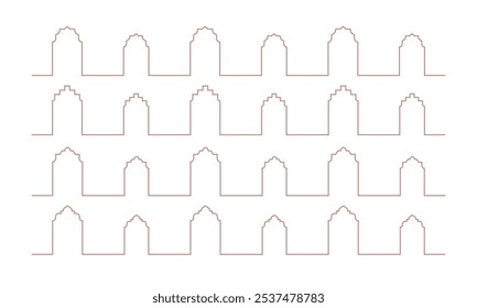 Simples linha fronteira árabe com arcos, portas, portões. Ramadã kareem árabe, tunisiano, marroquino, saudita divisor de vetor sem costura.