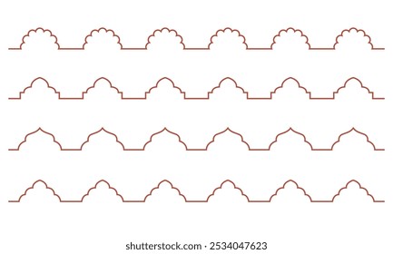 Simple line arabic border. Ramadan kareem arabian outline vector divider, roof toop ornament.