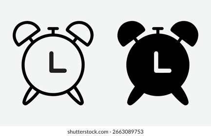 Icono de tiempo de reloj de alarma de arte de línea simple