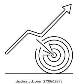 Arte de línea simple de la flecha que golpea el objetivo con tendencia ascendente