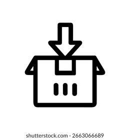 Flecha de arte de línea simple en el icono de entrega de logística de caja