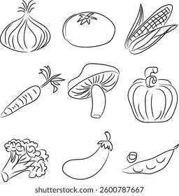 Simple Line Art of Assorted Garden Vegetables
