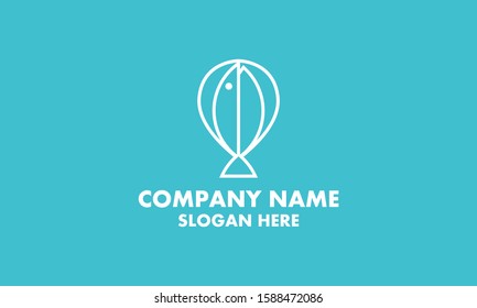 simple line art balloon with fish logo design inspirations
