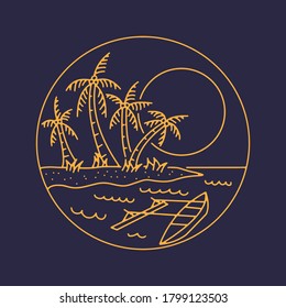 Simple line art beach circle vector badge