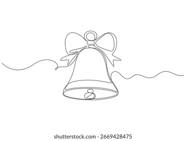 Simple Line Art of a Bell, Sino em uma única linha contínua, arte minimalista, Simple Line Art Bell Ícone para Notificações e Anúncios, Sino de Natal com Arco em One Line Art