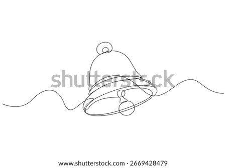 Simple Line Art of a Bell, Bell in a single continuous line, minimalist art, Simple Line Art Bell Icon for Notifications and Announcements, Christmas Bell with Bow in One Line Art