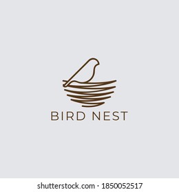 simple line art bird nest logo vector