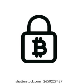 Simples linha arte Bitcoin Ícone de proteção de cadeado Design de ilustração
