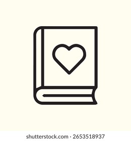 Simple line art of a book with a heart symbol ideal for illustrating love stories romantic literature or creative writing about relationships.