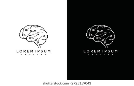 Ilustraciones simples del cerebro del arte de la línea en fondos blancos y negros contrastantes que muestran diseño minimalista