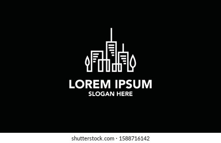 Simple Line Art Building Vector Royalty Logo Design Inspirations