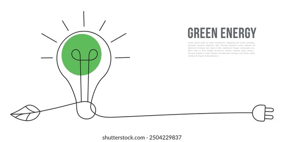 Simple line art bulb innovative sustainable green banner or background - A Minimalist Monoline Vector Graphic with bulb White Space background for a Clean and Sophisticated Eco-Friendly Design
