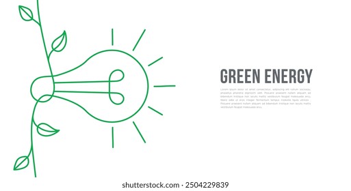 Anuncio o fondo verde sostenible innovador de la bombilla del arte de la línea simple - un gráfico monolineal minimalista del Vector con la bombilla Fondo blanco del espacio para un diseño respetuoso del medio ambiente limpio y sofisticado
