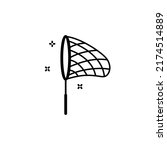 simple line art of butterfly net icon on white background. Catch, hunt, chase symbol. fish net clipart vector illustration