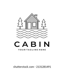 simple line art cabin logo vector illustration