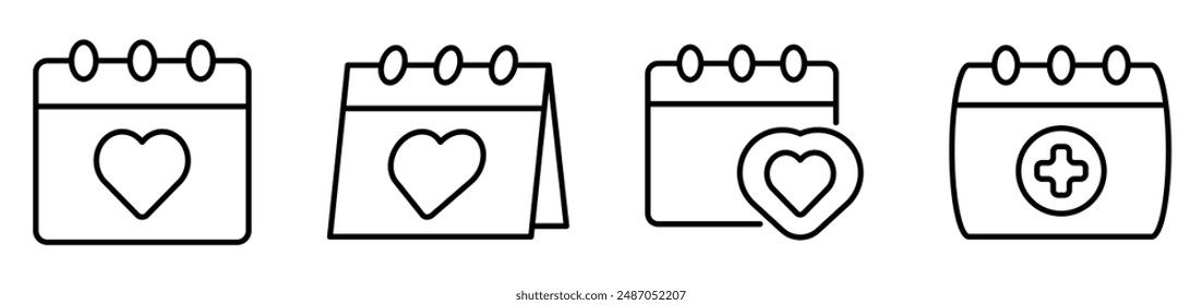 Simple Line Art Calendar Icon with Heart Symbol Highlighting a Special Date or Romantic Event, Downloadable Vector Illustration for Planners, Schedules, and Organizational Apps