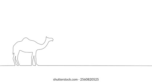 Simple line art of a camel in a minimalistic style
