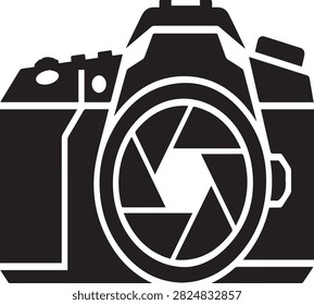 Simple line art camera icon featuring viewfinder and lens details