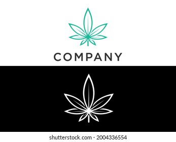 Simple Line art Cannabis o plantilla de logotipo Hemp. Imagen vectorial de una hoja de marihuana. La imagen aislada de fondo blanco. Patrón celta, gráficos lineales, brevedad, logotipo.