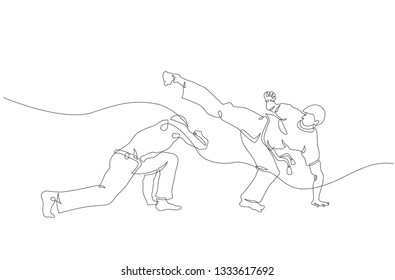 Simple line art. Capoeira fighter contour Isolated on white. Vector illustration