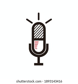 simple line art capsule microphone for broadcast or podcast logo or icon - red, white and black illustrations